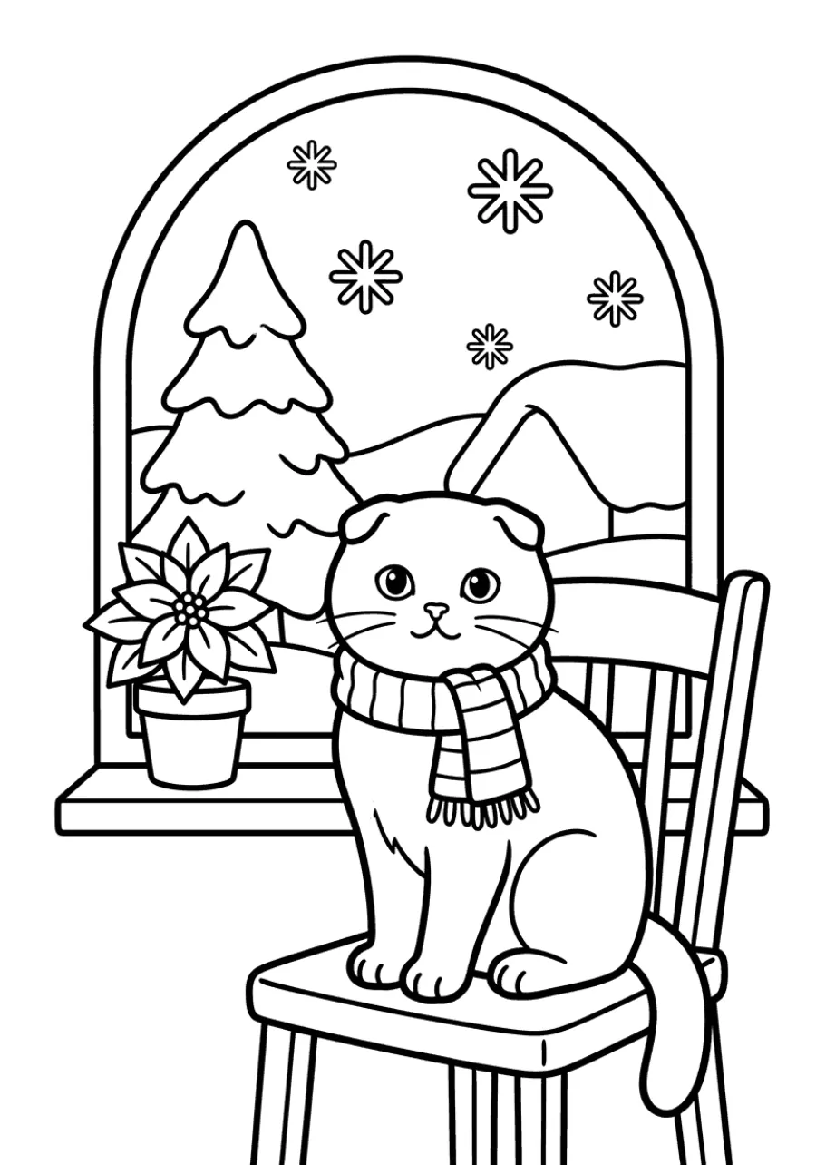 Christmas Cat Sitting by a Winter Window