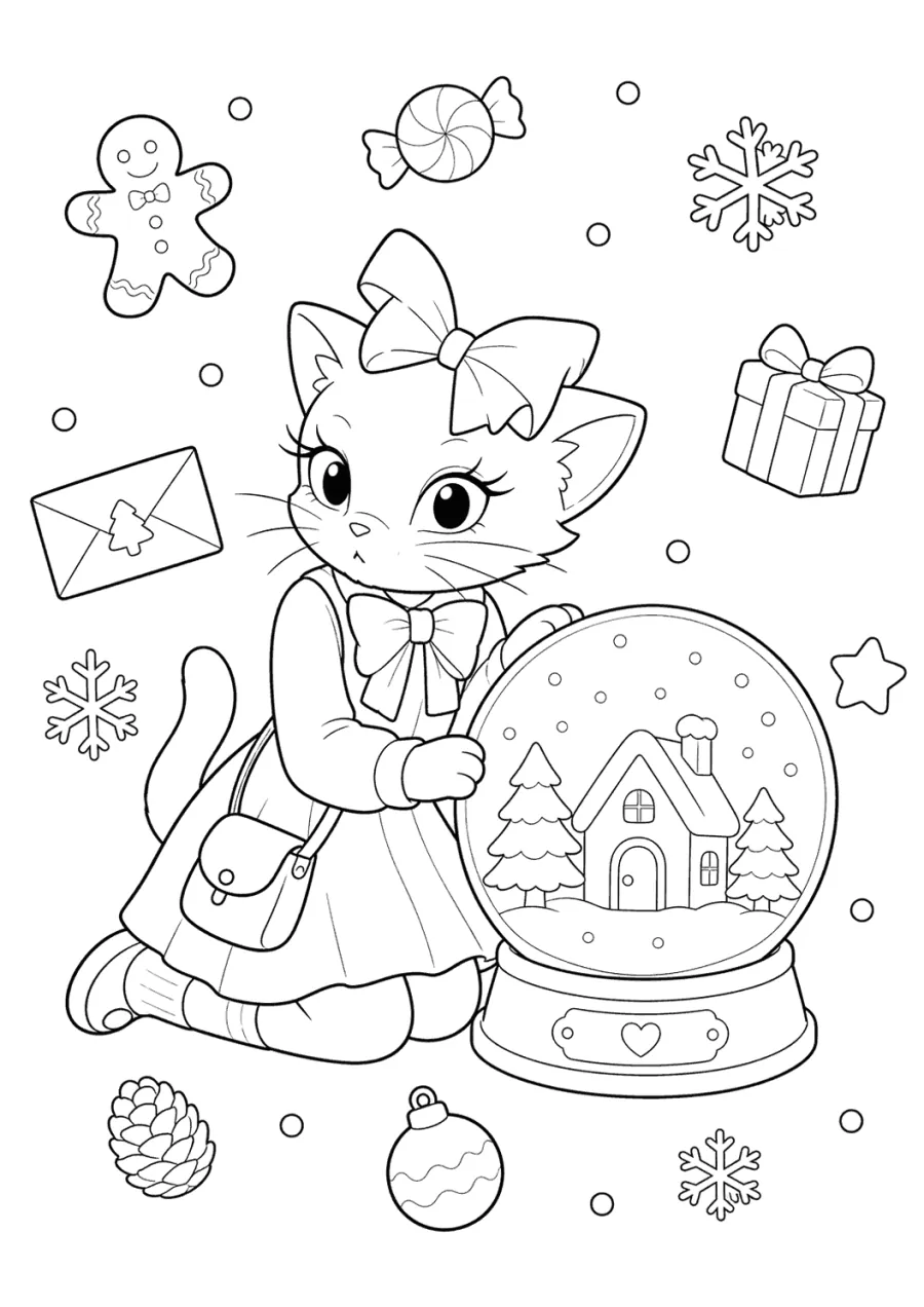 Christmas Cat with a Snow Globe
