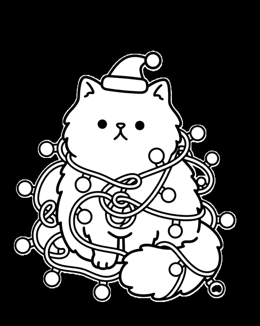 Christmas Cat Wrapped in String Lights
