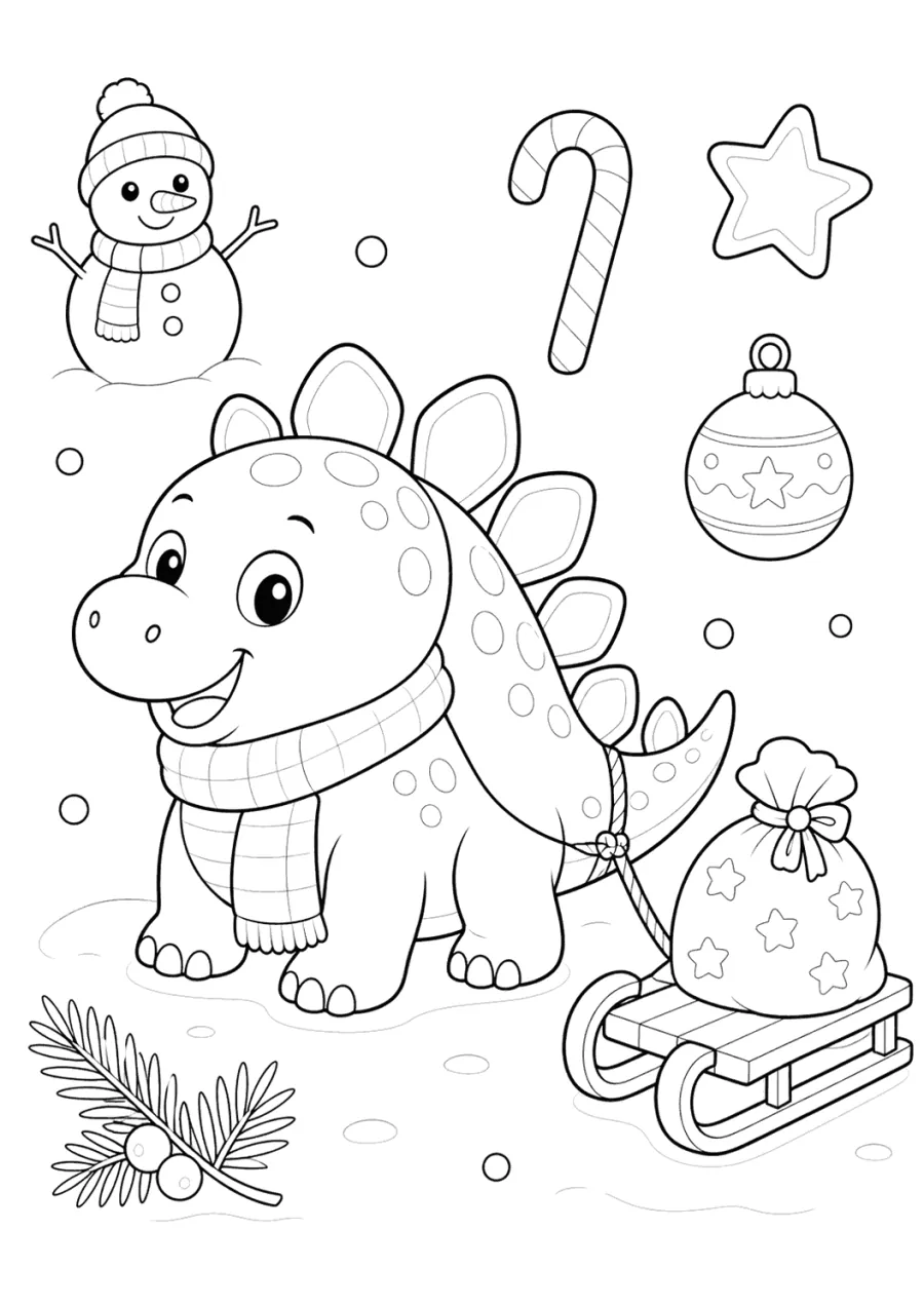 Christmas Dinosaur Pulling a Gift Sled