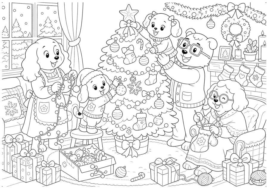 Christmas Dog Decorating a Tree