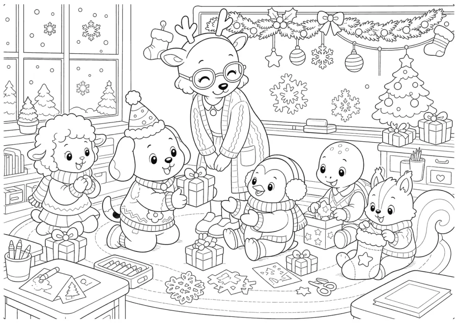 Christmas Dog Family Making Holiday Crafts
