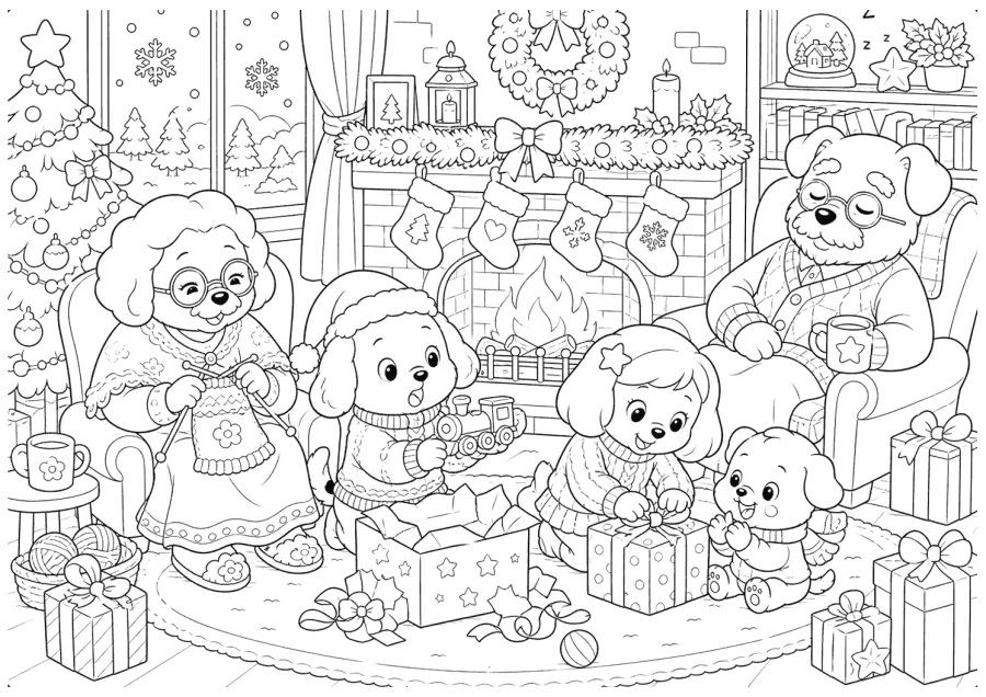 Christmas Dog Family Opening Presents