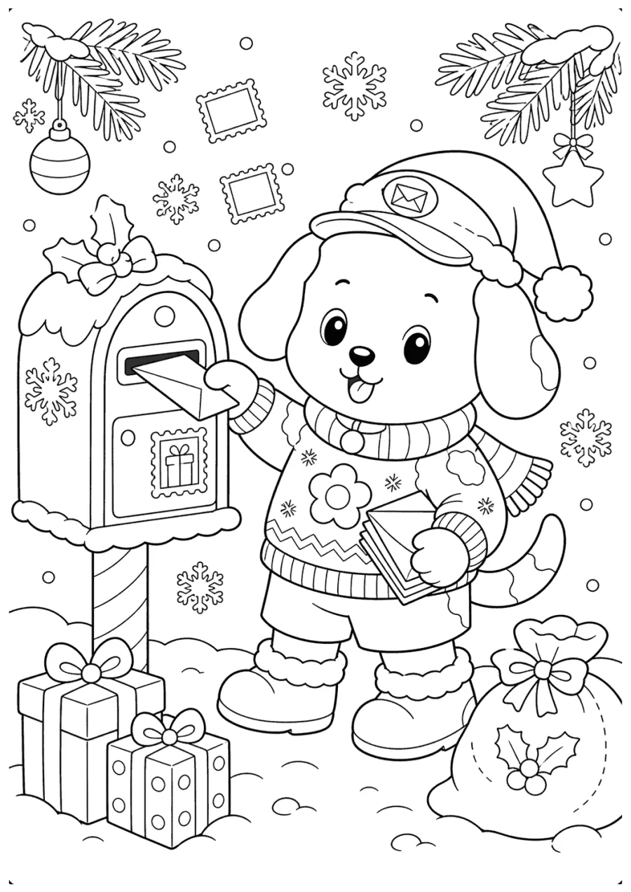 Christmas Dog Mailing a Holiday Card