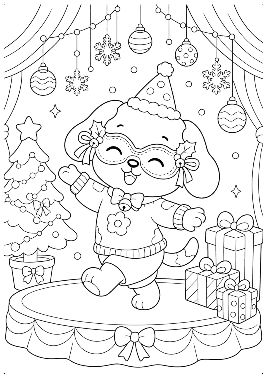 Christmas Dog on a Holiday Stage