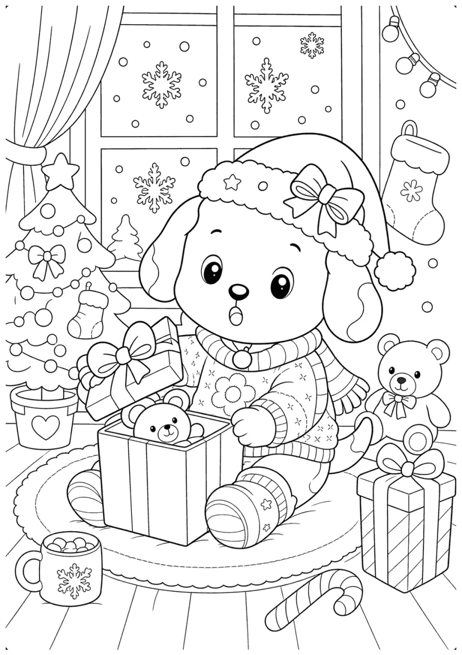 Christmas Dog Opening a Present
