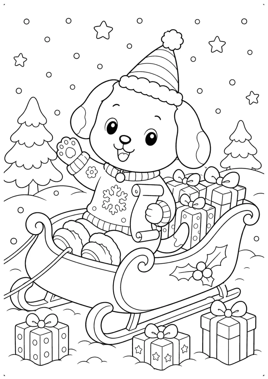 Christmas Dog Riding a Sleigh