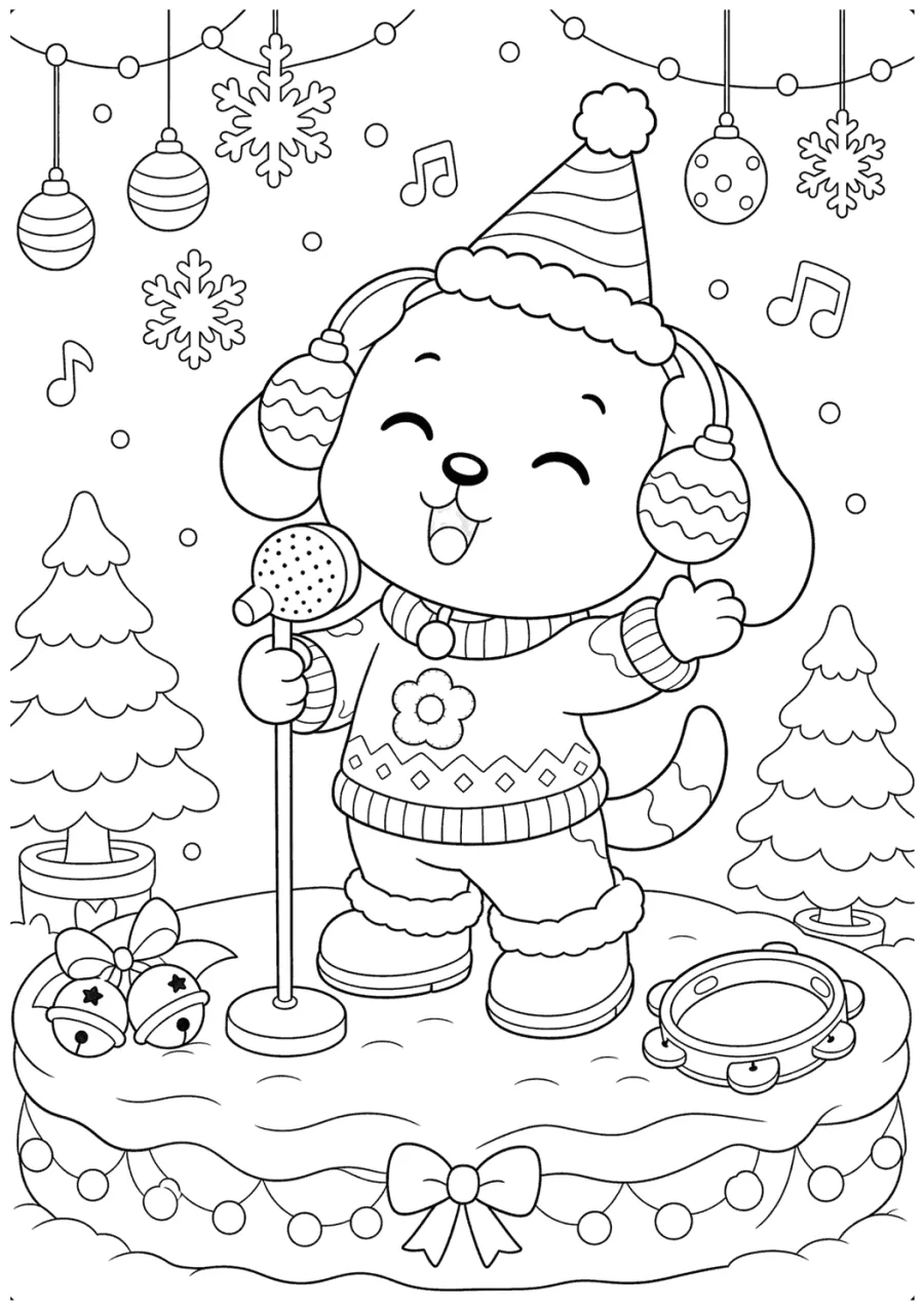 Christmas Dog Singing by a Tree