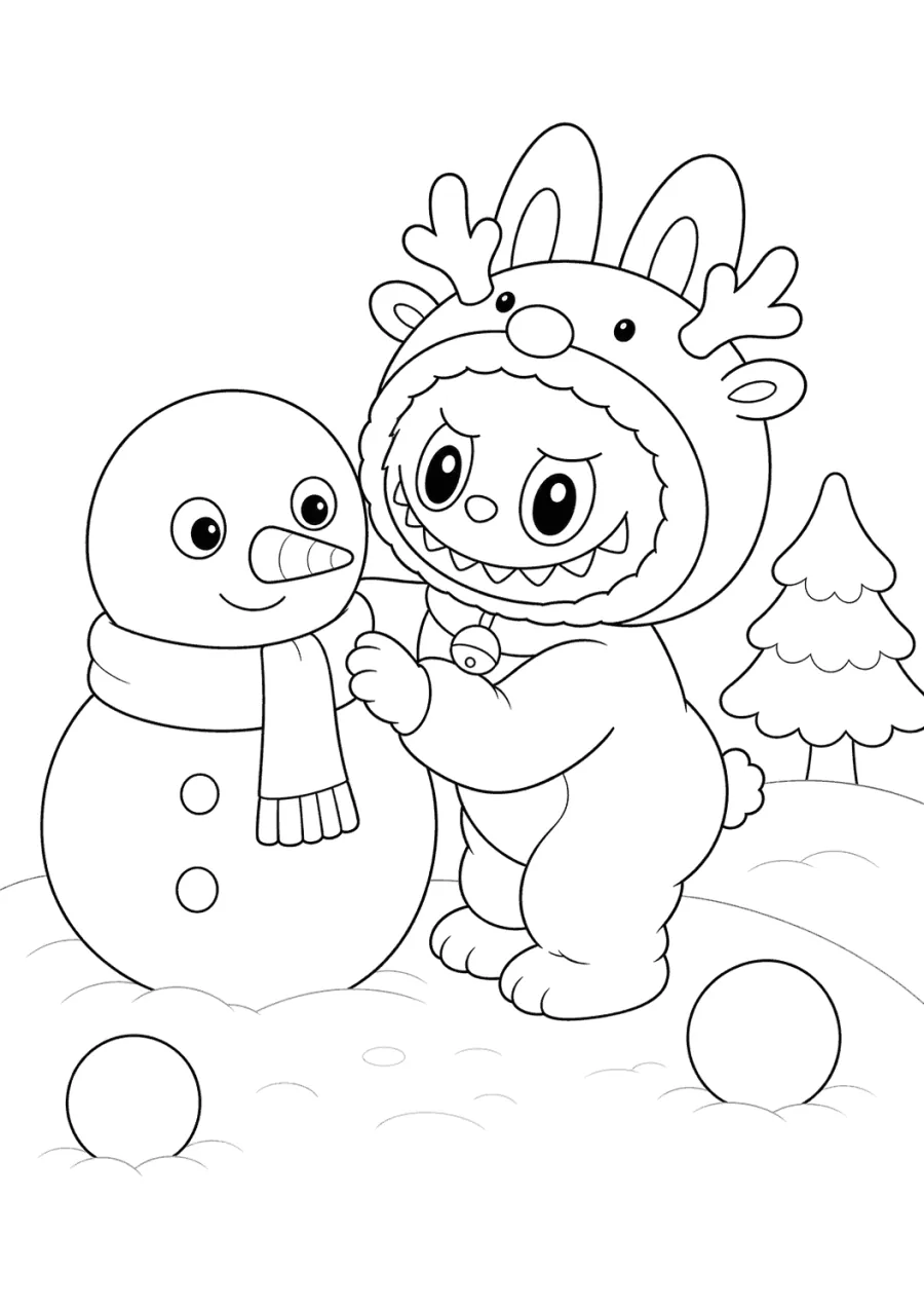 Christmas Labubu Building a Snowman