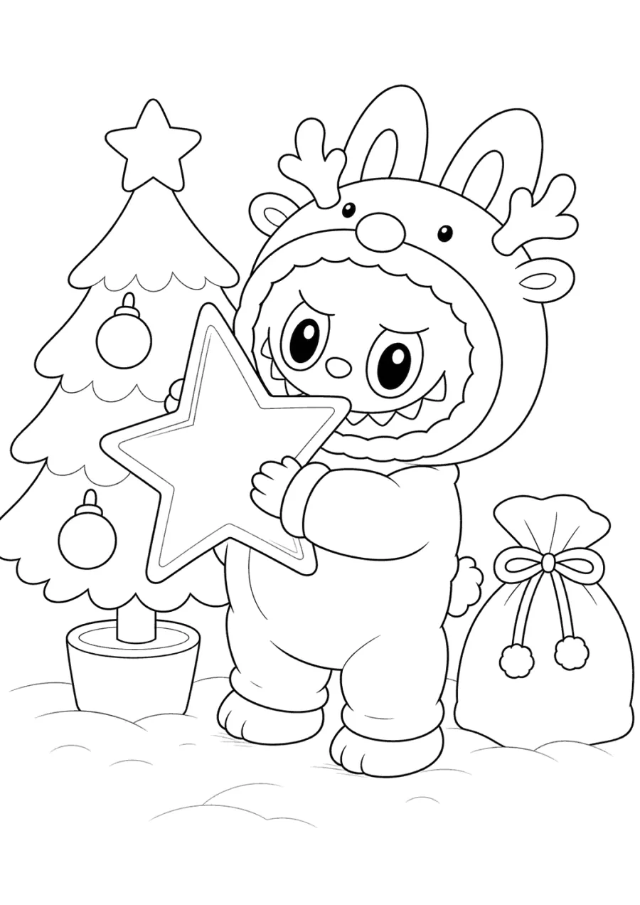 Christmas Labubu Holding a Star Ornament