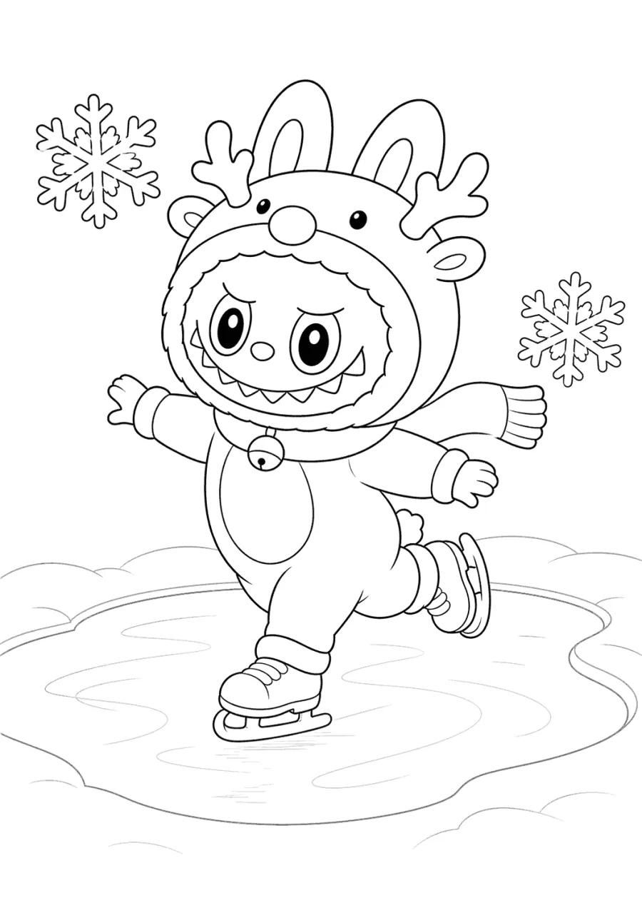Christmas Labubu Ice Skating in Reindeer Outfit