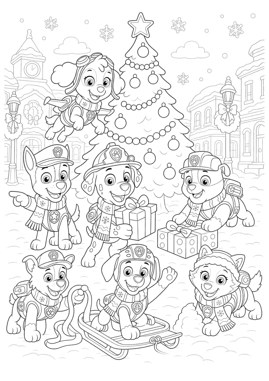 Christmas Paw Patrol Team in Town Square