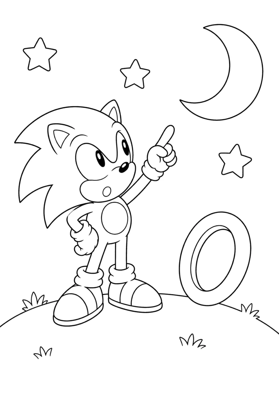 Classic Sonic Pointing at the Moon and Stars