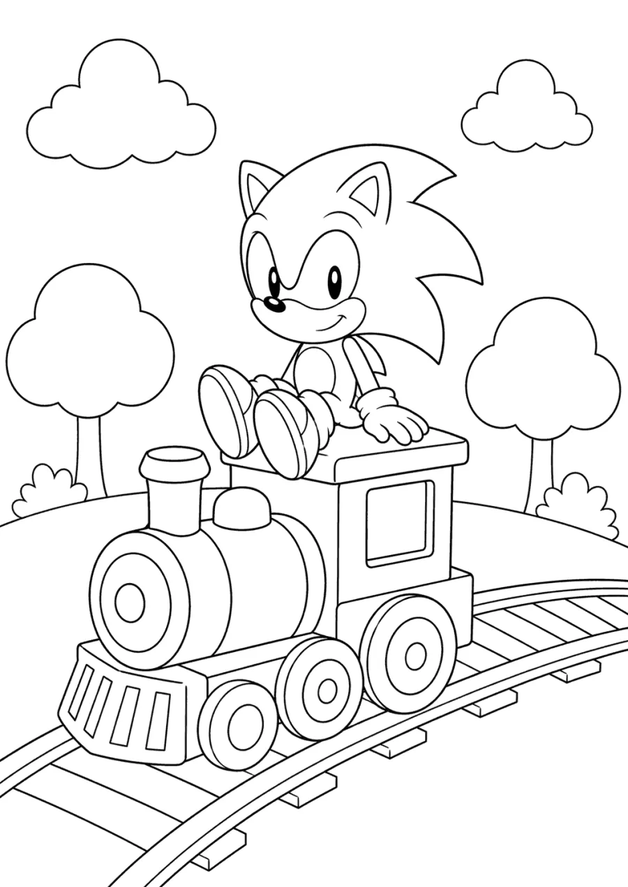 Classic Sonic Riding a Tiny Train