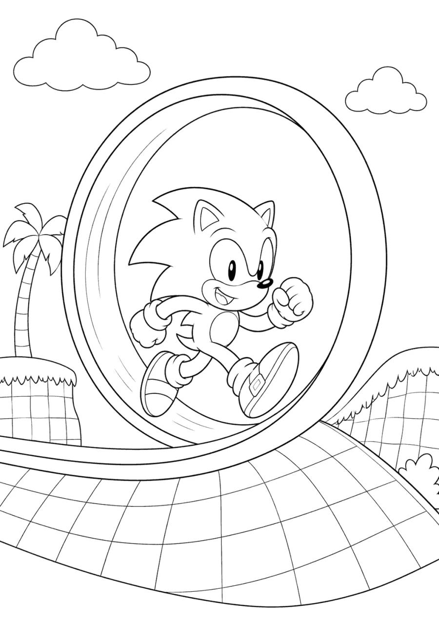 Classic Sonic Running Through a Tropical Loop