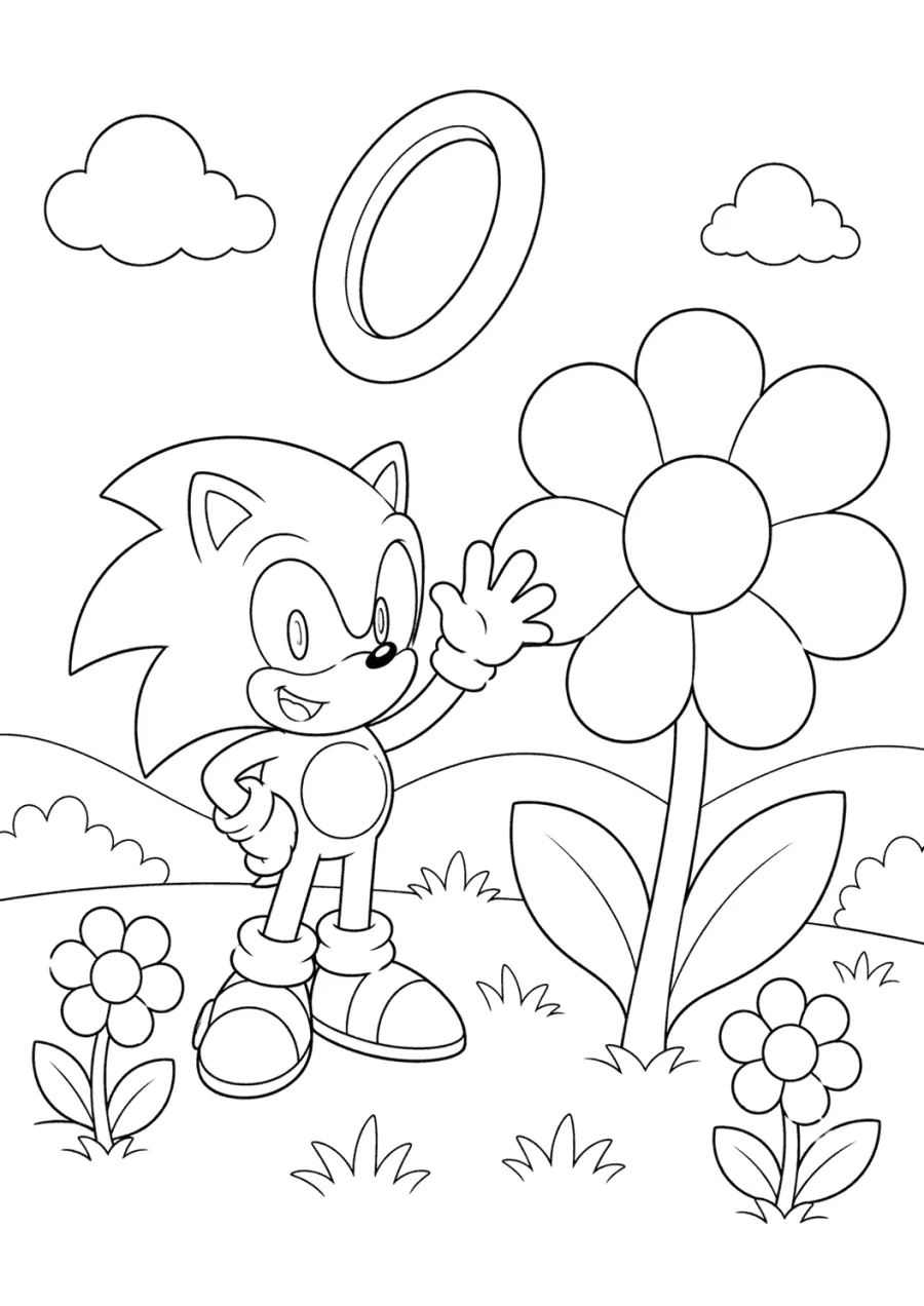 Classic Sonic Waving in a Flower Field