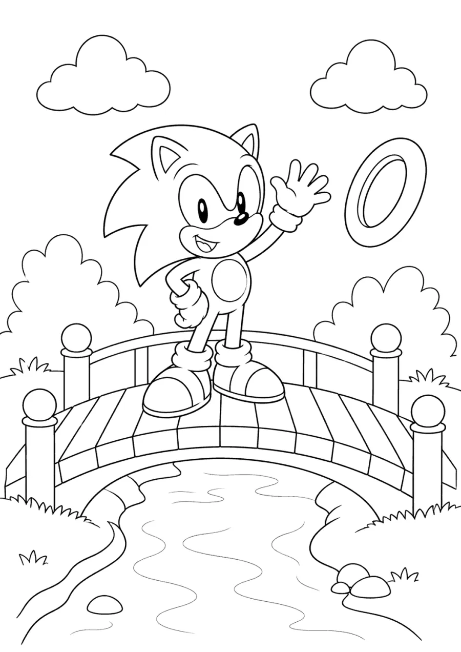 Classic Sonic Waving on a Bridge