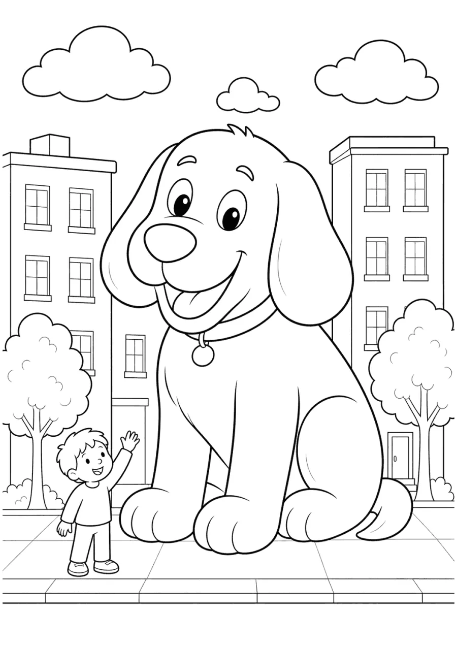 Clifford Sitting by City Buildings