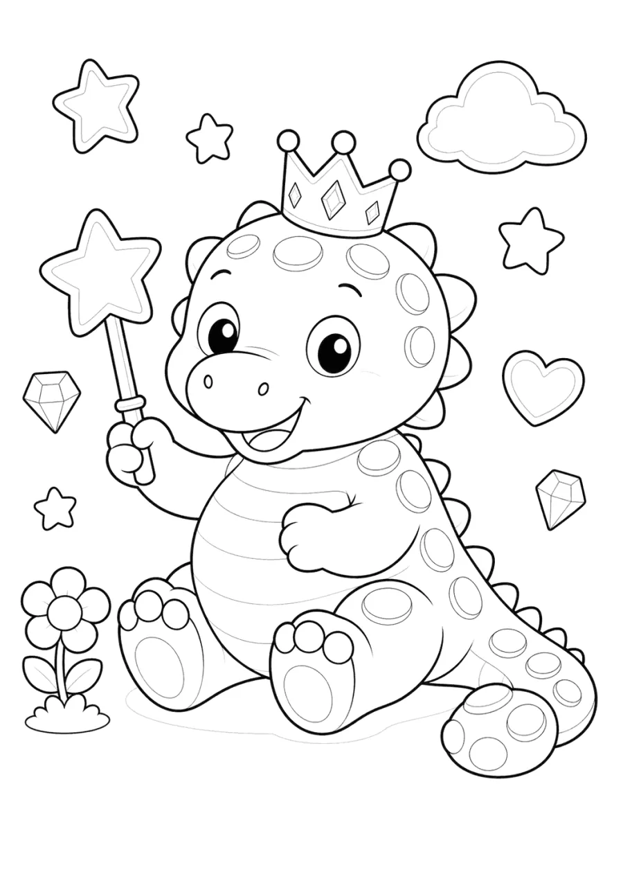 Cute Dinosaur Holding a Star Wand
