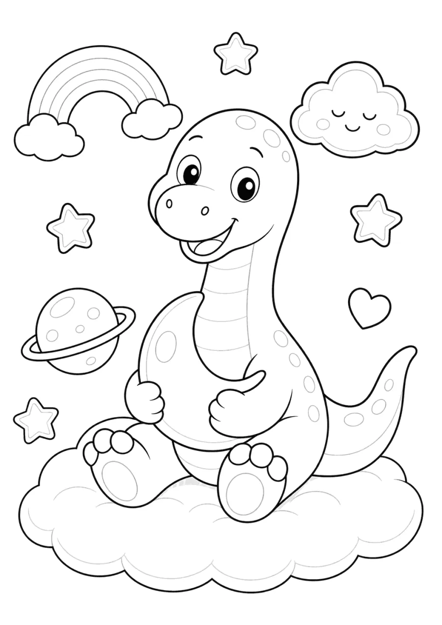 Cute Dinosaur Sitting on a Cloud