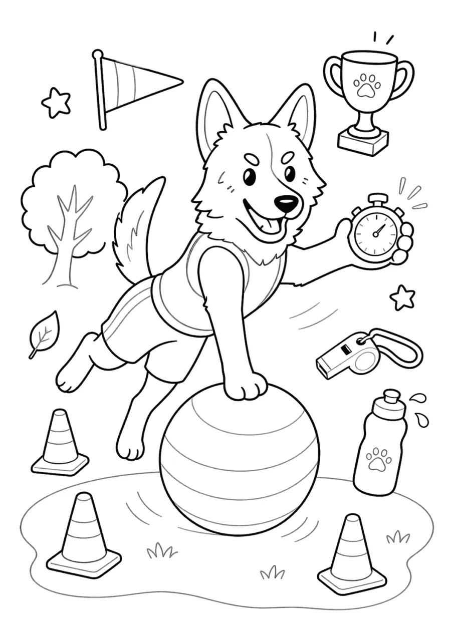 Cute Dog Balancing on a Fitness Ball