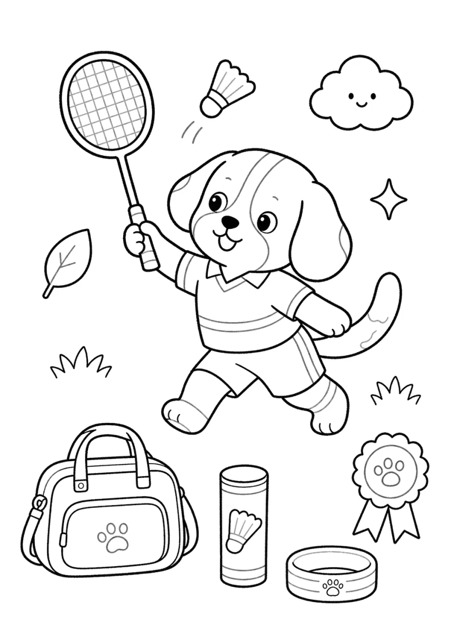 Cute Dog Playing Badminton