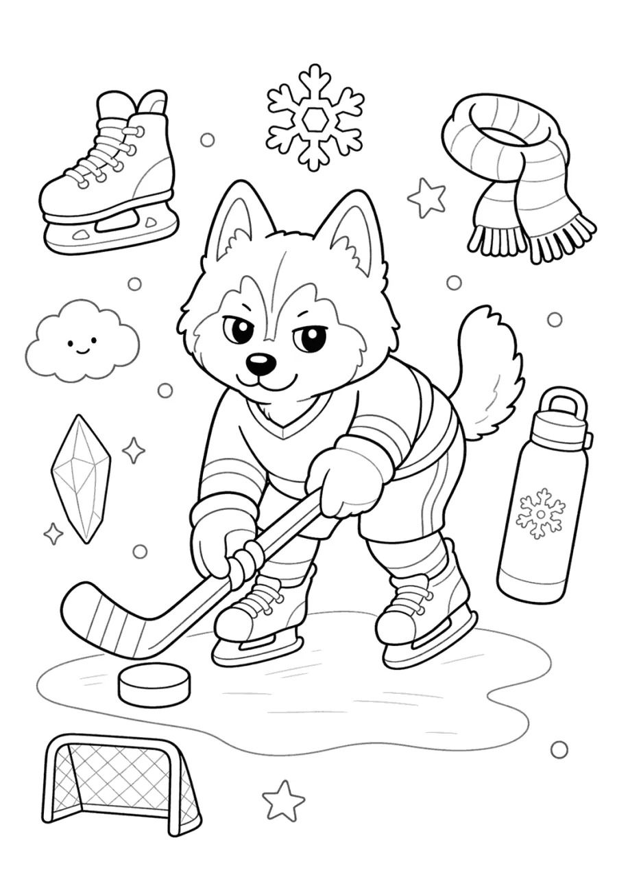 Cute Dog Playing Hockey