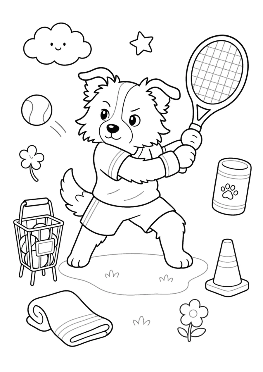 Cute Dog Playing Tennis