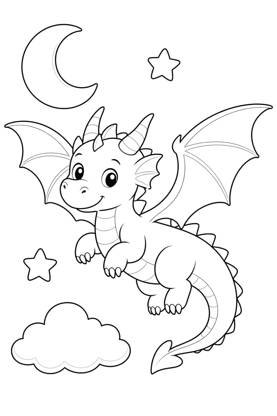 Cute Dragon Flying Under the Moon