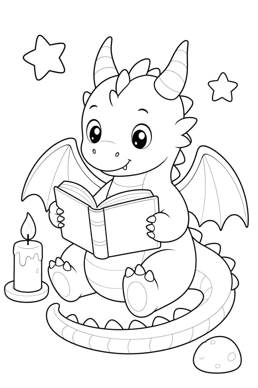 Cute Dragon Reading by Candlelight