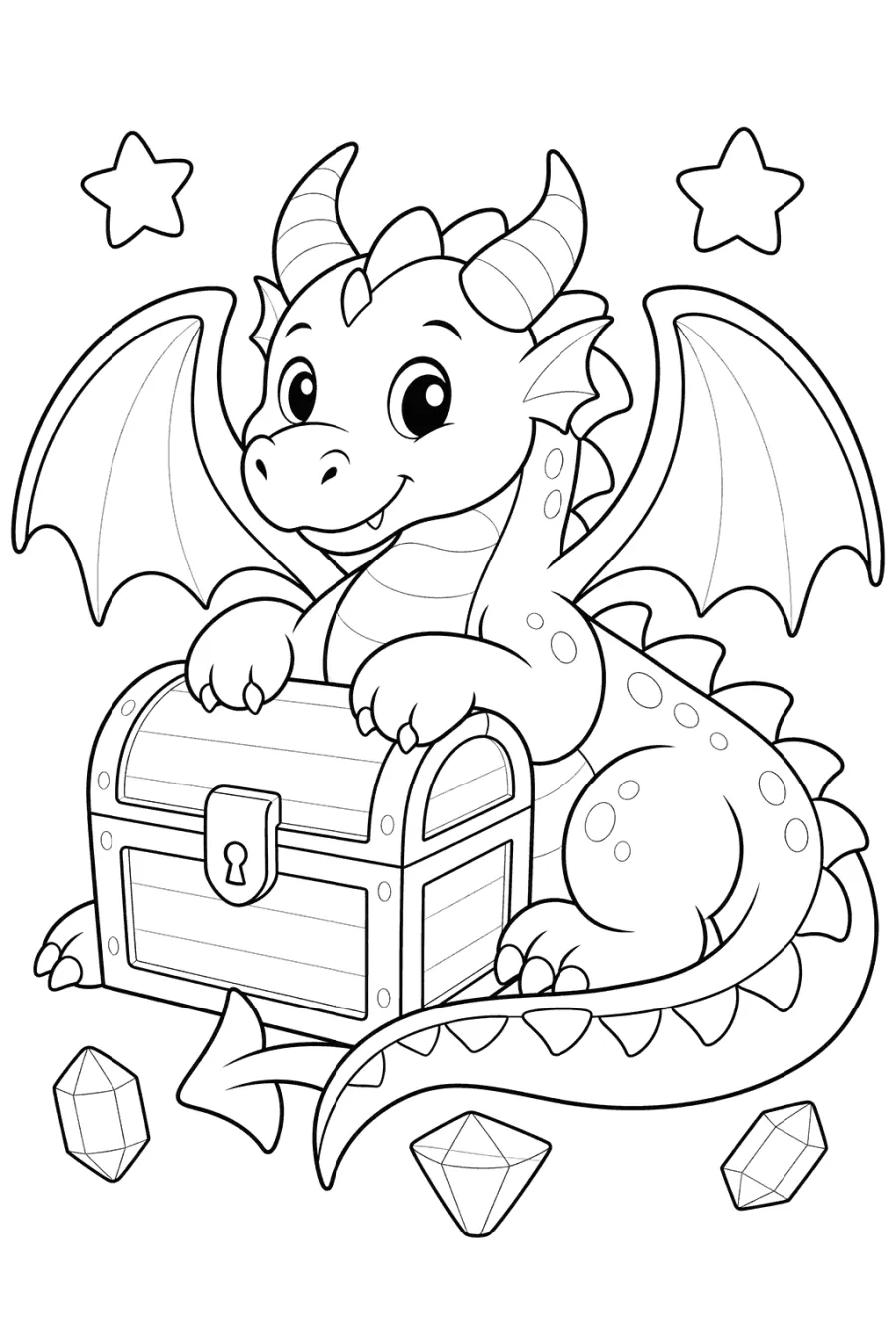Cute Dragon Sitting on a Treasure Chest