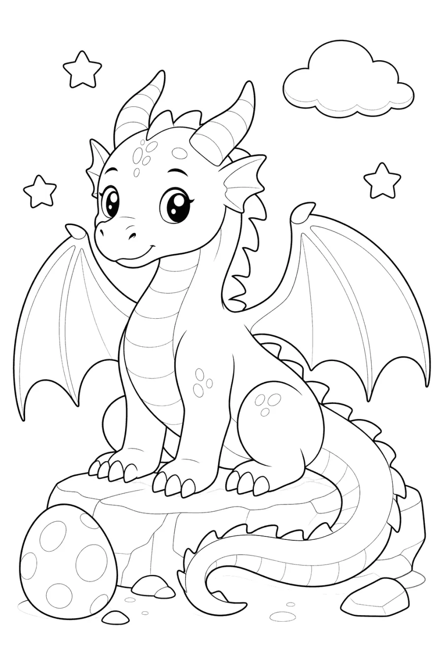 Cute Dragon Sitting on Spotted Eggs