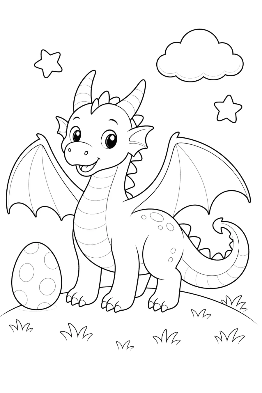 Cute Dragon Standing Beside a Dragon Egg