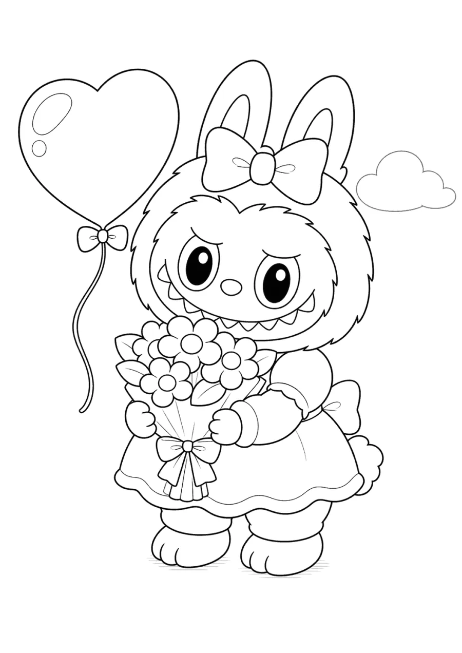 Cute Labubu Holding a Flower Bouquet
