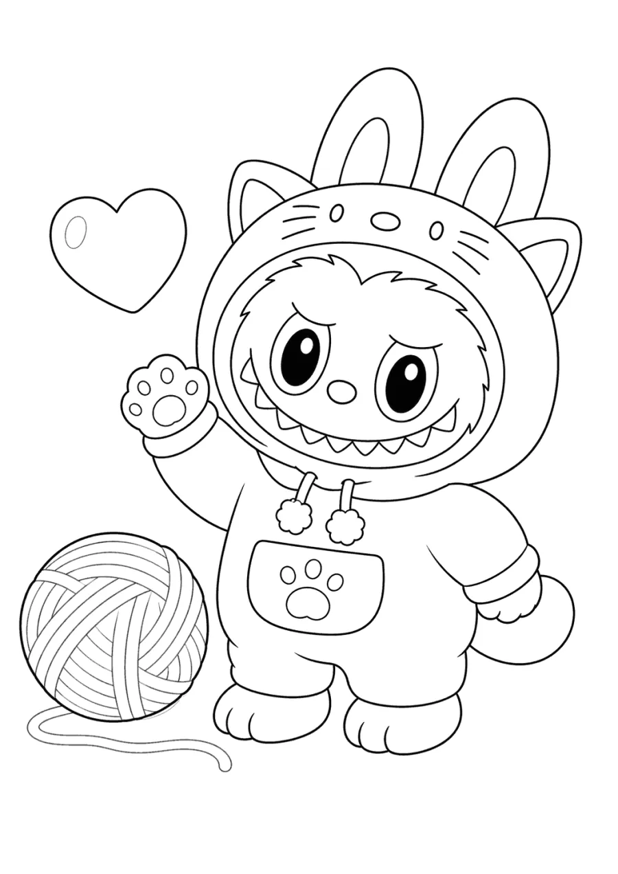 Cute Labubu in a Cat Hoodie with Yarn