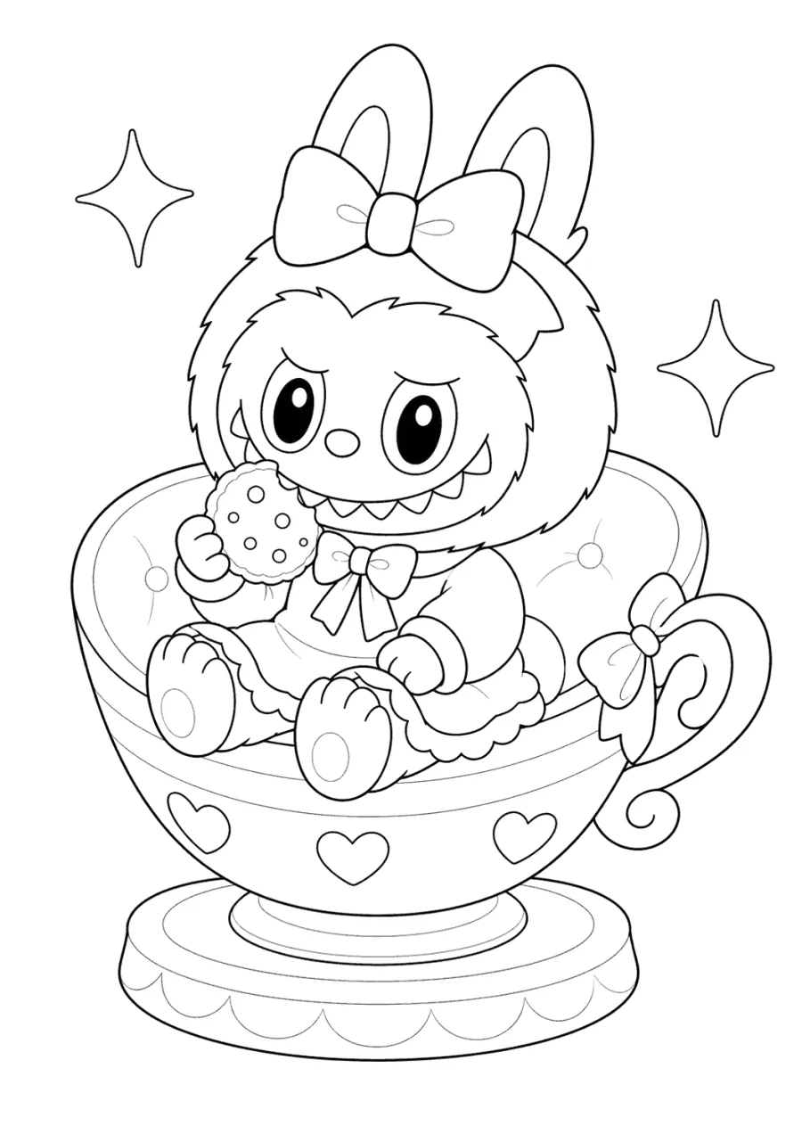 Cute Labubu Sitting in a Teacup Chair