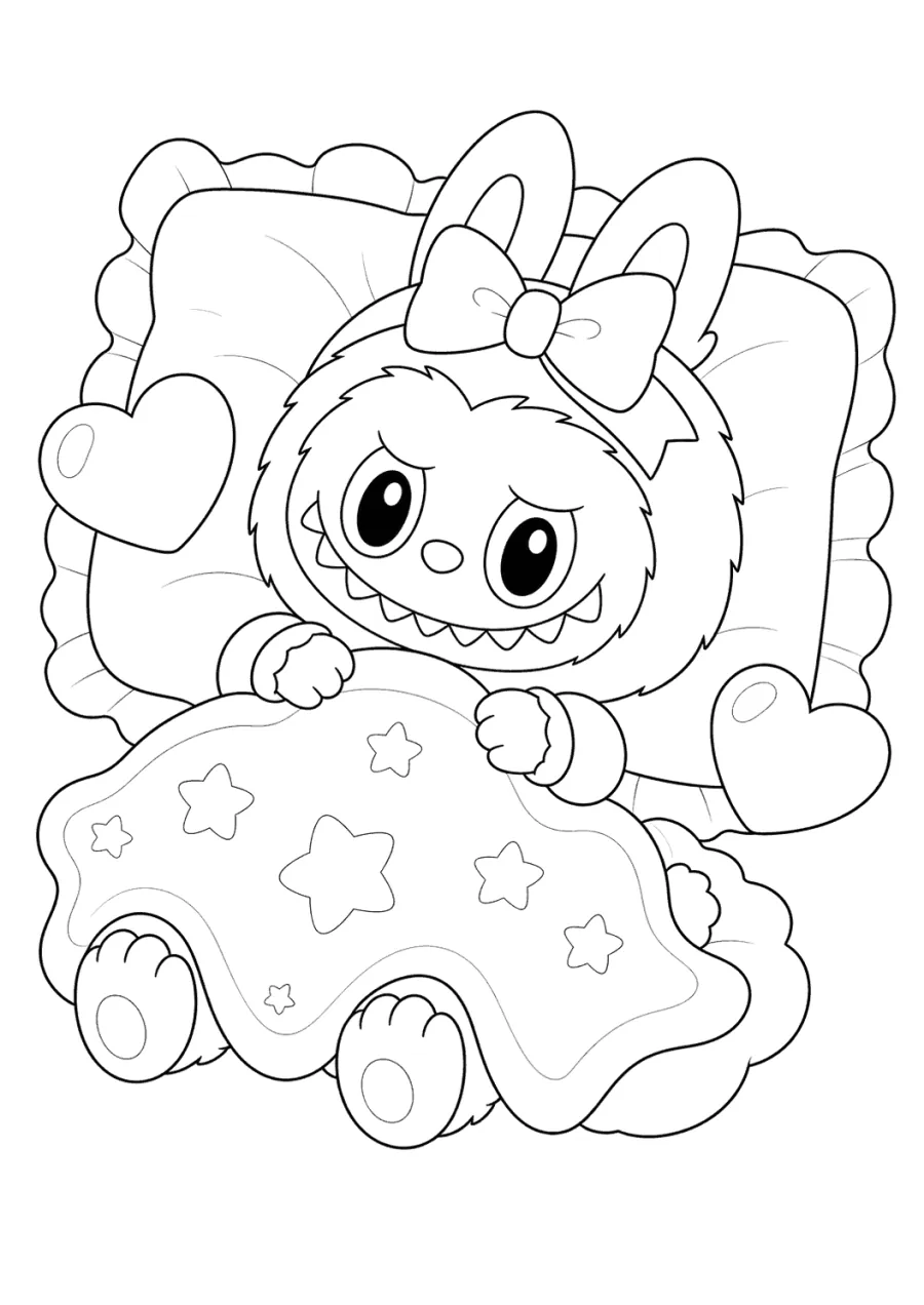 Cute Labubu Tucked Under a Star Blanket