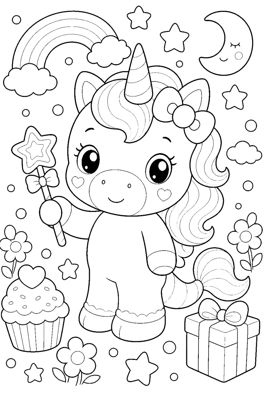 Cute Unicorn Holding a Star Wand