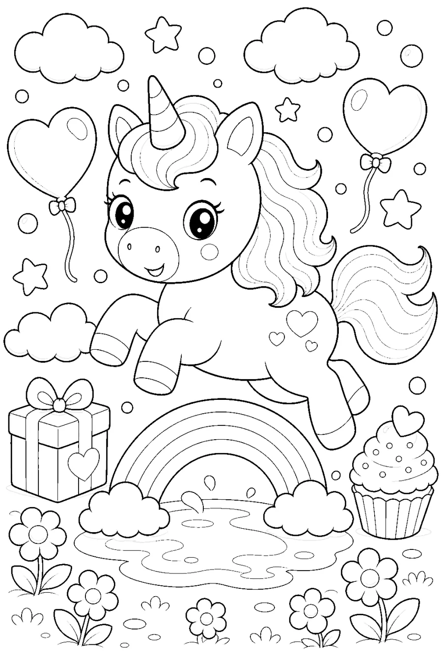 Cute Unicorn Jumping Over a Rainbow