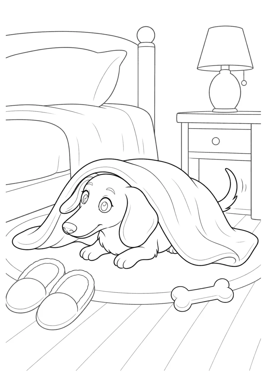 Dachshund Dog Hiding under a Blanket
