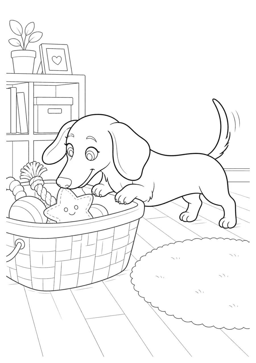Dachshund Dog in a Laundry Basket