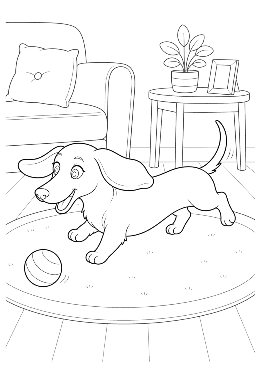 Dachshund Dog Running in a Living Room