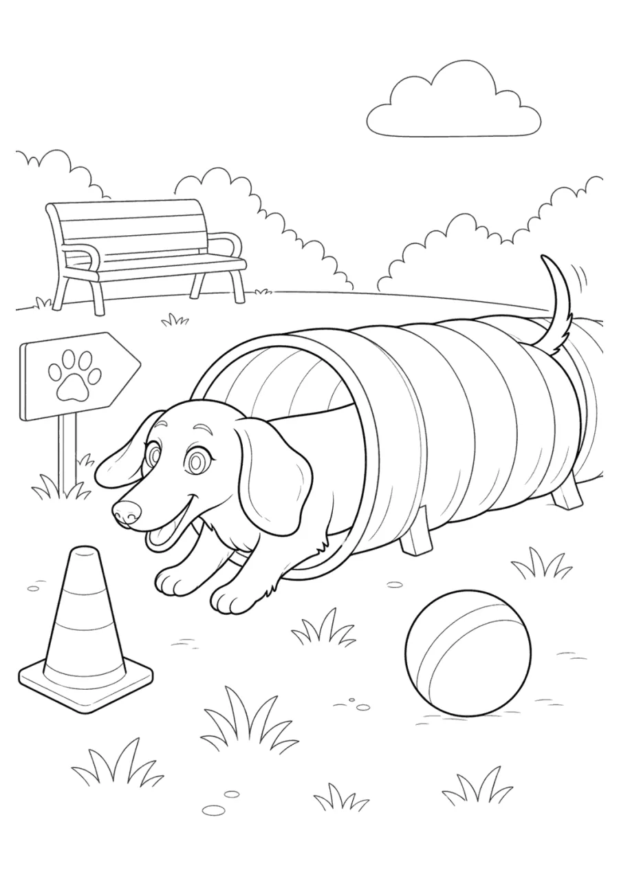 Dachshund Dog Running through a Park Tunnel