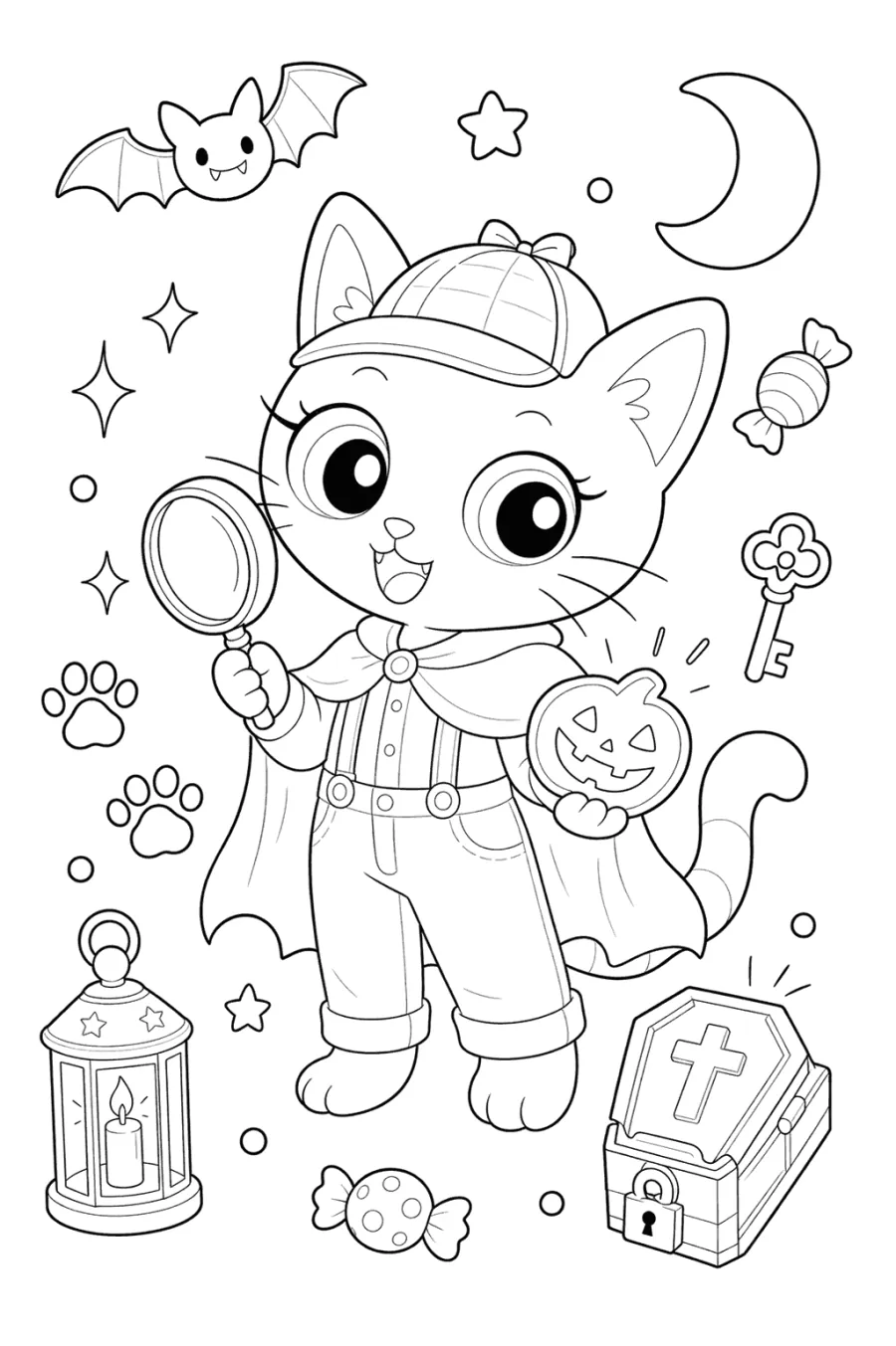 Detective Cat with a Magnifying Glass