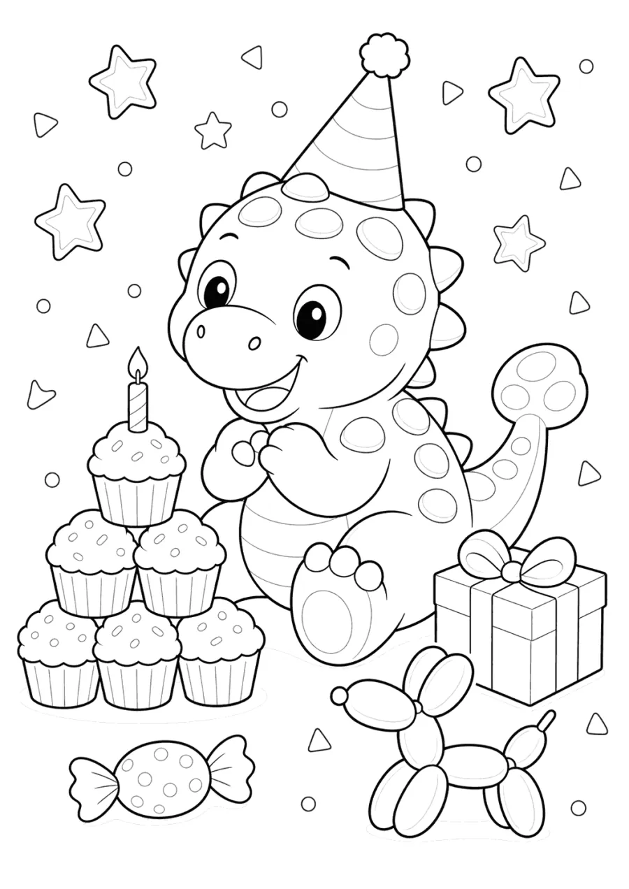 Dinosaur with a Cupcake Stack