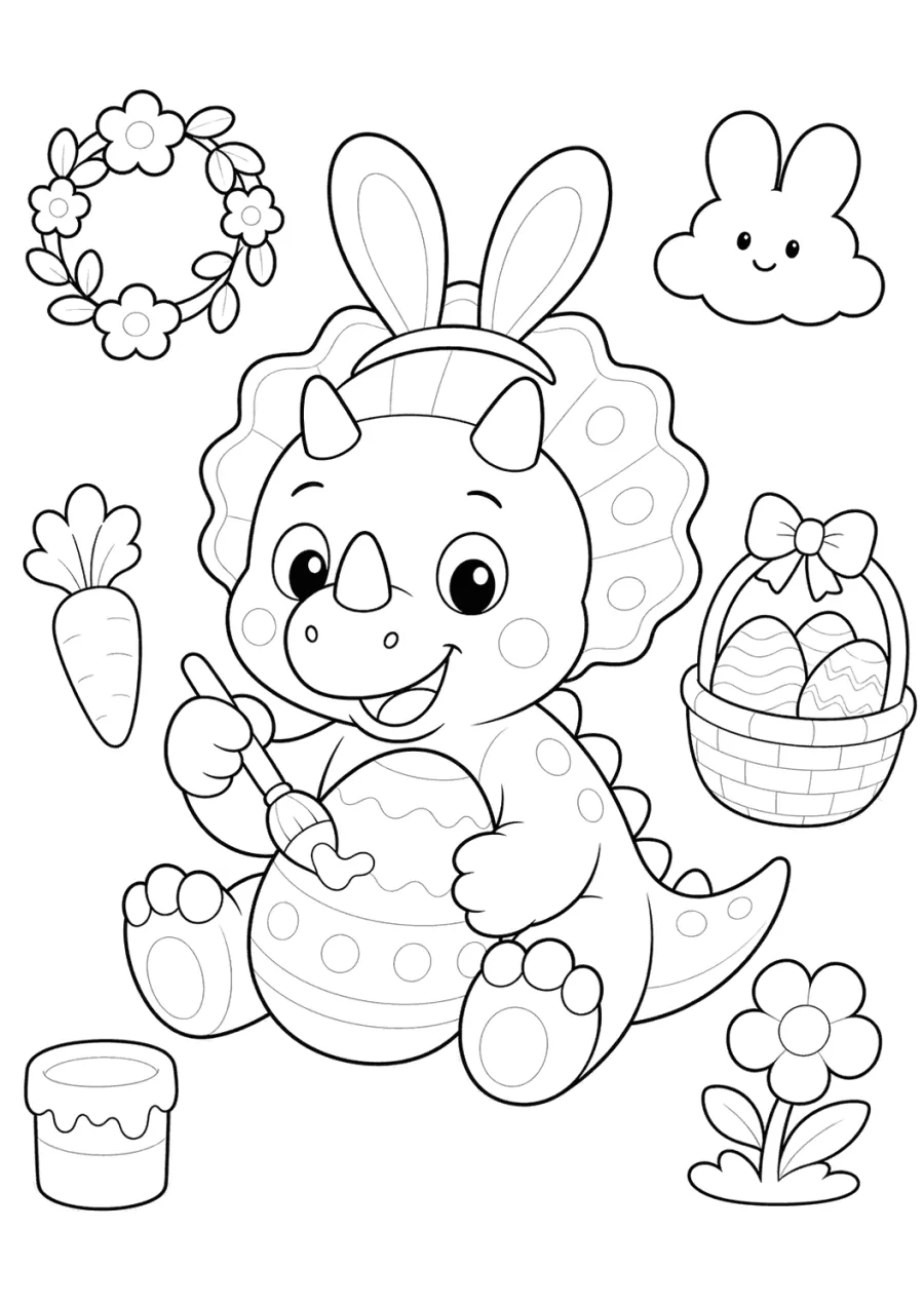 Easter Dinosaur Painting an Egg