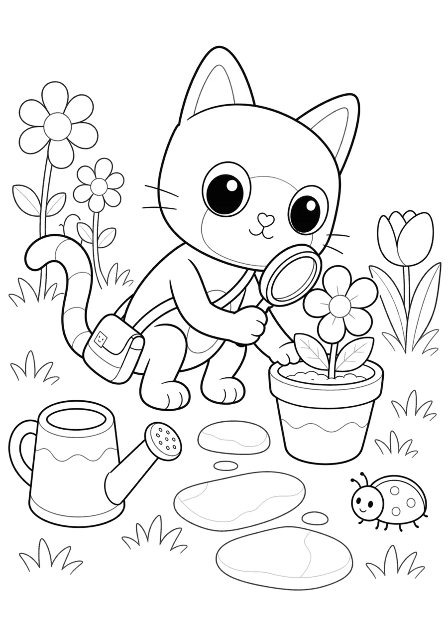 Gabby's Dollhouse Cat Looking at Flowers