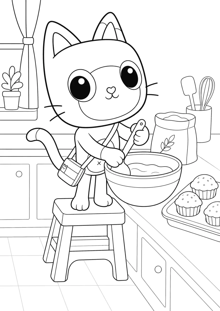 Gabby's Dollhouse Cat Mixing Cupcake Batter