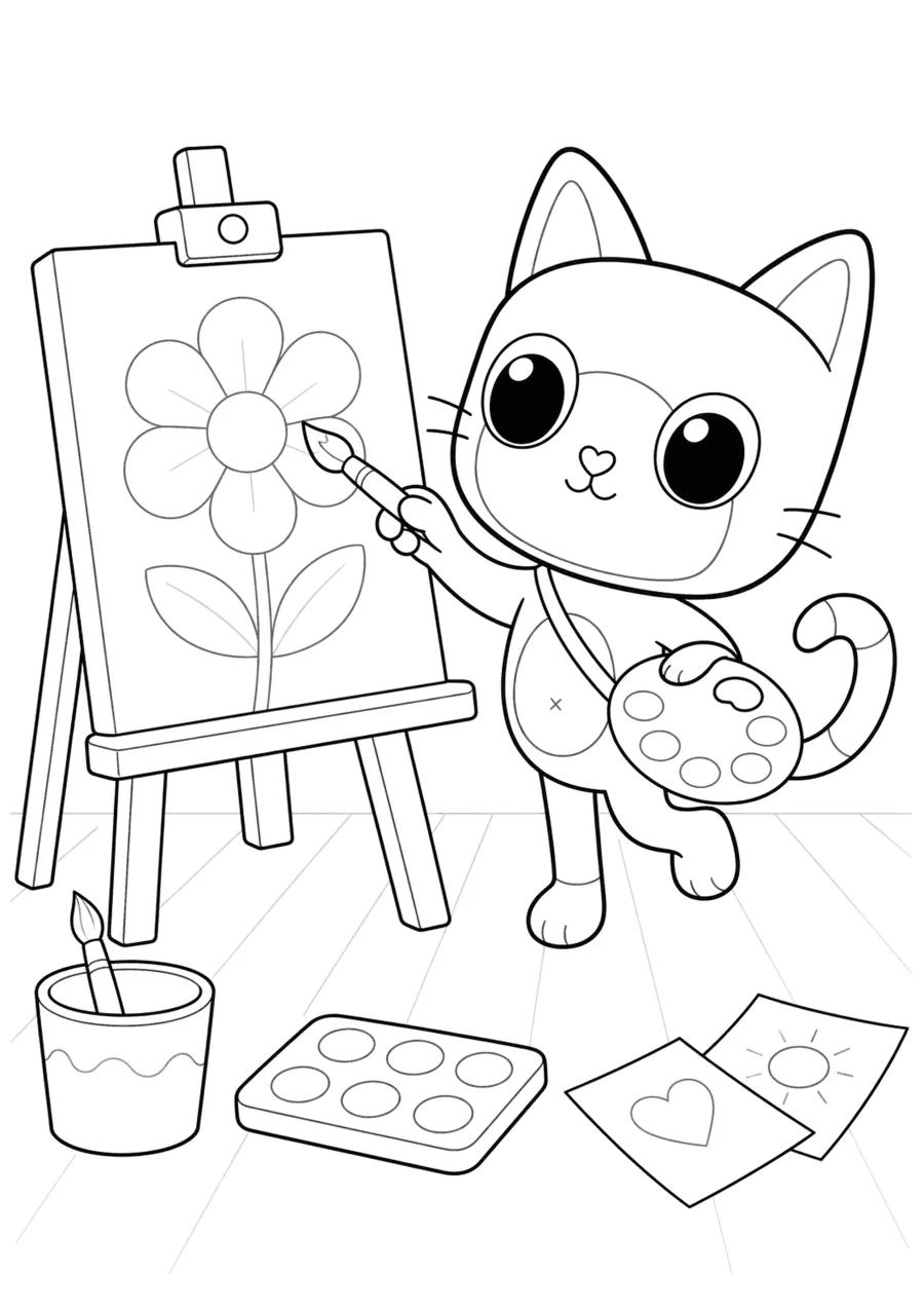 Gabby's Dollhouse Cat Painting Flowers
