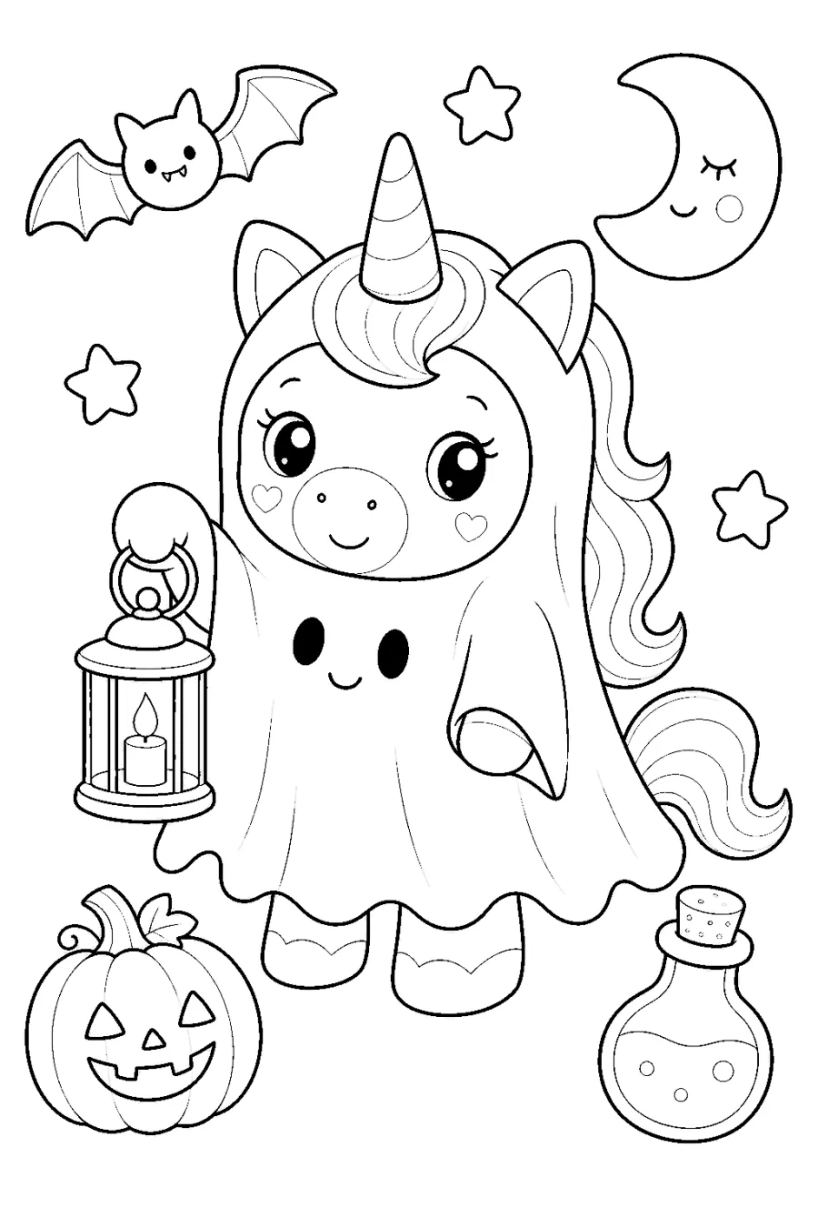 Halloween Unicorn Wearing a Ghost Costume